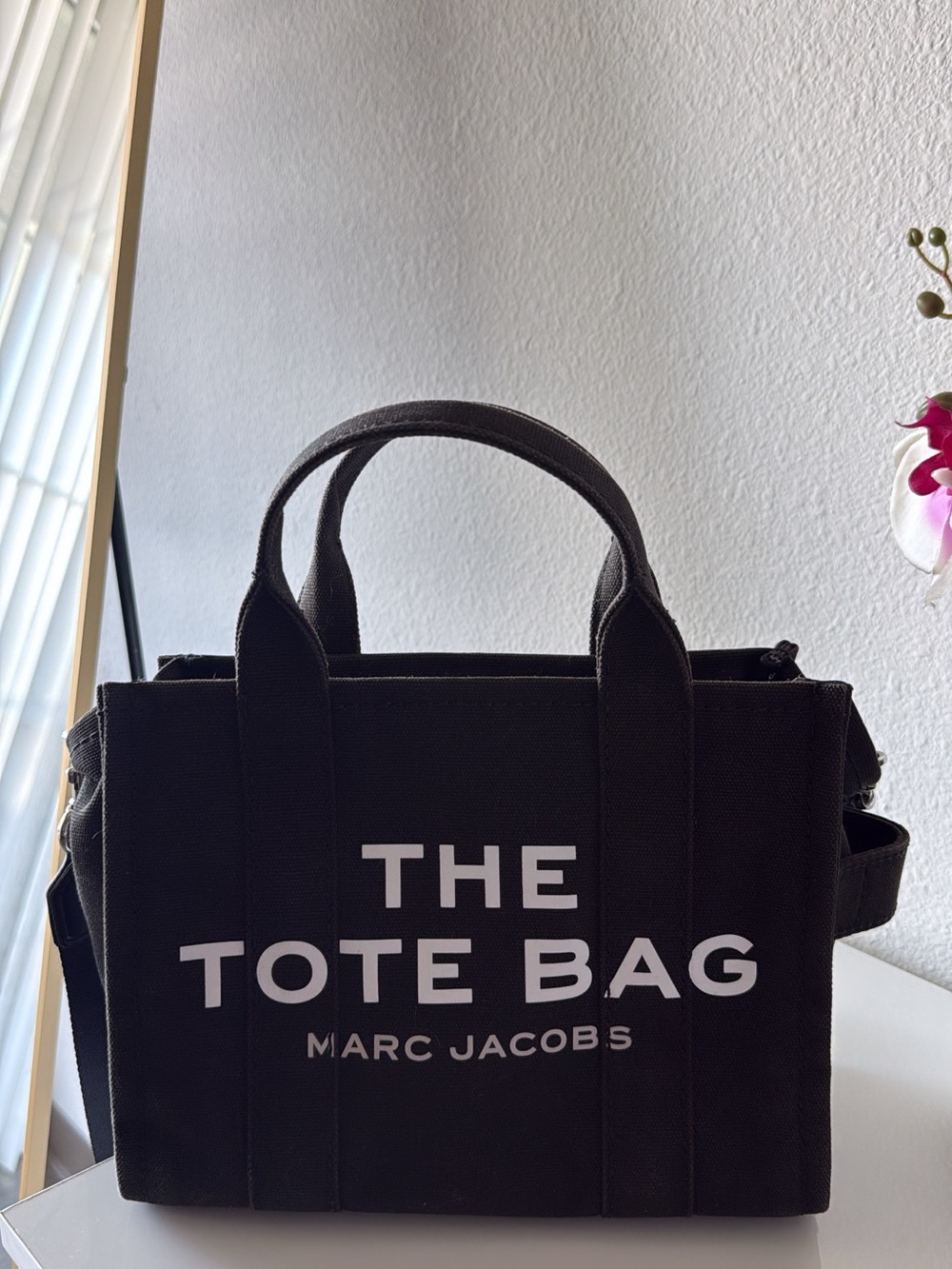 Marc Jacobs Black Canvas 'The Tote Bag' with White Logo